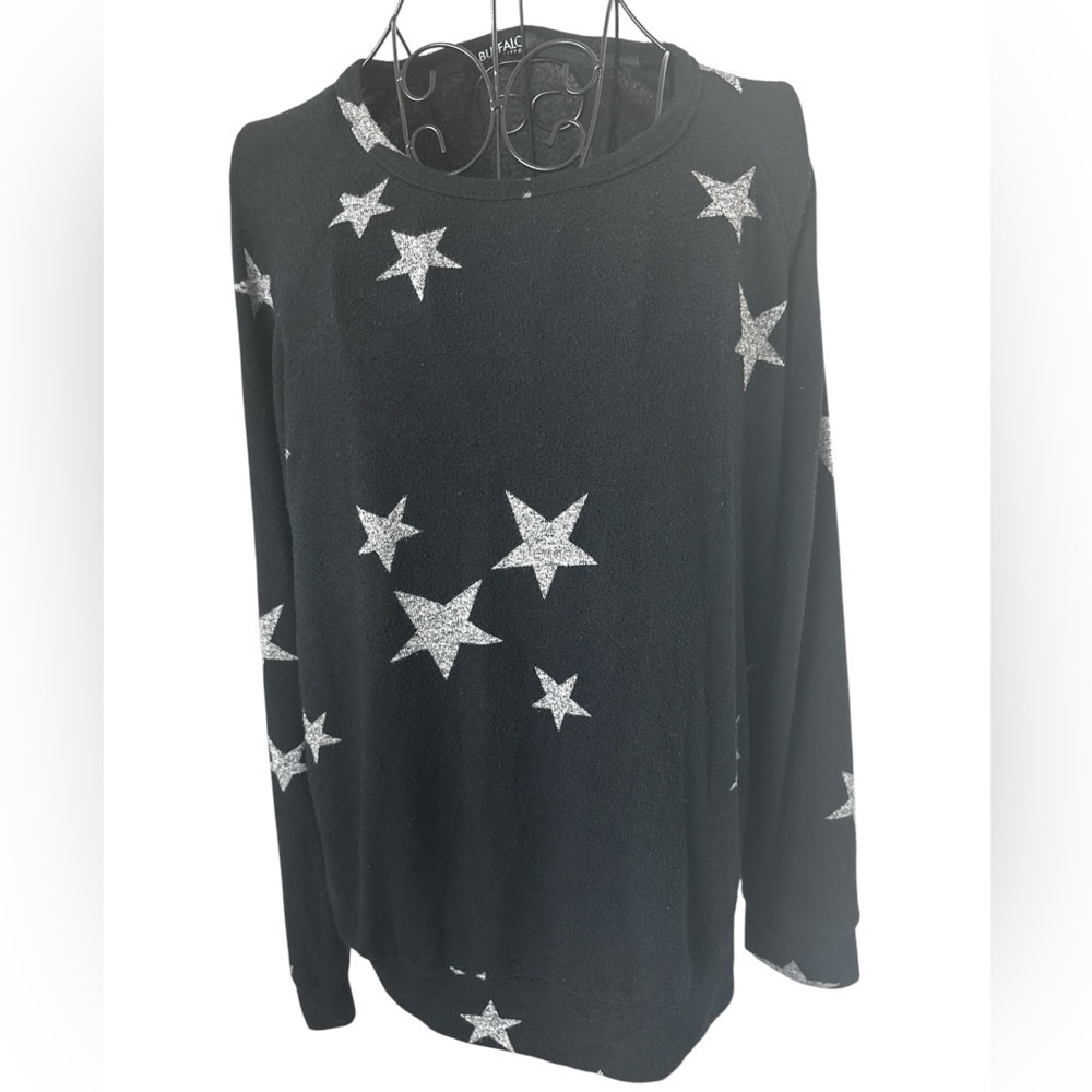 BUFFALO David Bitton lightweight sweater, black with black/white stars, size S